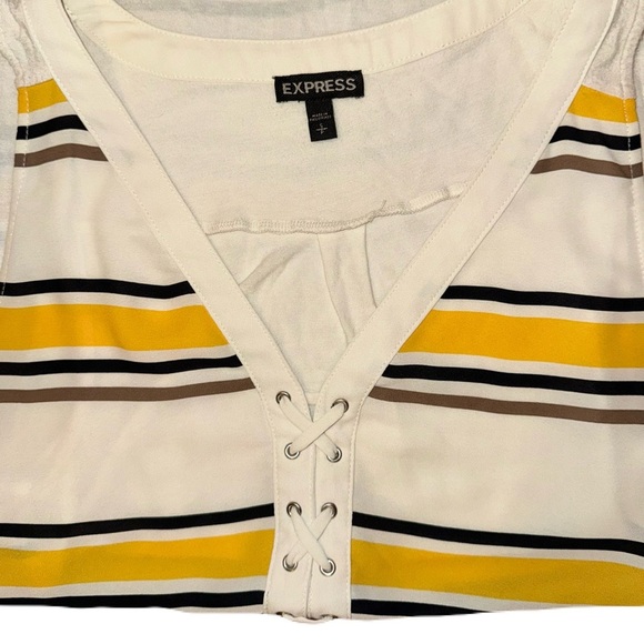 NWOT Express Chic Women's Small Yellow Brown and White Striped Dressy Tank Top - Picture 2 of 3